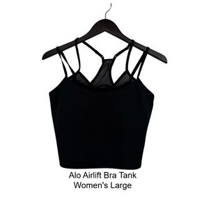 Alo Yoga Airlift Double Check Bra Tank Black Women Large Cropped Mesh Racerback